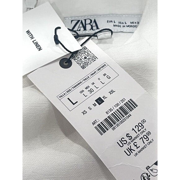 ZARA WOMEN LINEN BLEND MIDI DRESS ZW COLLECTION OYSTER WHITE LARGE 8135/100 - Picture 13 of 16